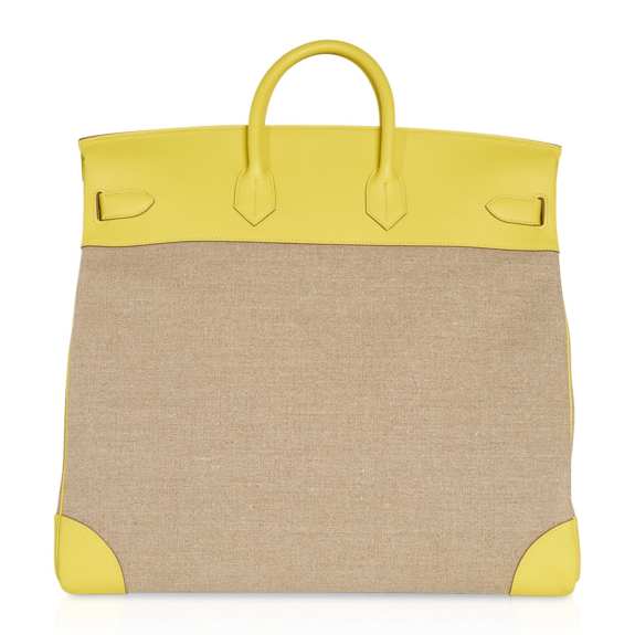 buy-hermes-hac-50-lime-canvas-to Hermes HAC Birkin 50 Bag Lime Evercolor & Ficelle Toile with Palladium Hardware