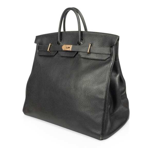 Hermes Limited Edition Vintage HAC Birkin 50 Bag Black Fjord Leather with Brass Hardware