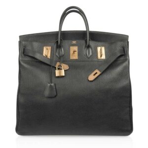 hermes-birkin-50_-hac-black-fjor (1) Hermes Limited Edition Vintage HAC Birkin 50 Bag Black Fjord Leather with Brass Hardware