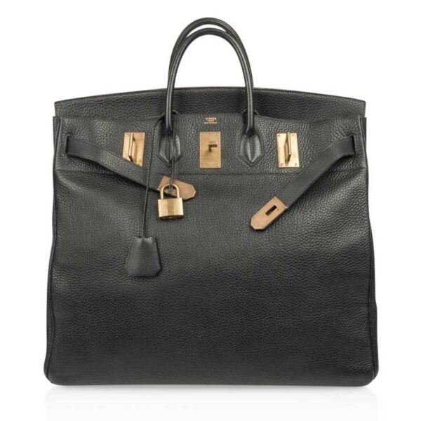Hermes Limited Edition Vintage HAC Birkin 50 Bag Black Fjord Leather with Brass Hardware