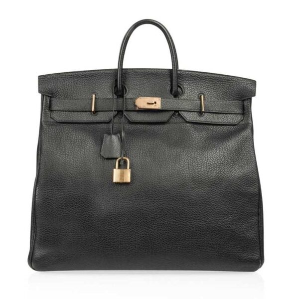 Hermes Limited Edition Vintage HAC Birkin 50 Bag Black Fjord Leather with Brass Hardware