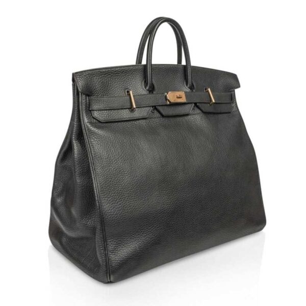 Hermes Limited Edition Vintage HAC Birkin 50 Bag Black Fjord Leather with Brass Hardware