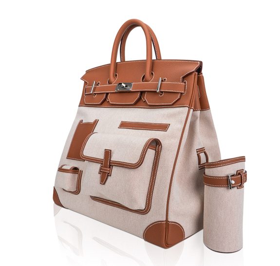 hermes-cargo-hac-40-gold-angled Hermes HAC 40 Cargo Gold Togo Toile Palladium Limited Edition Rare