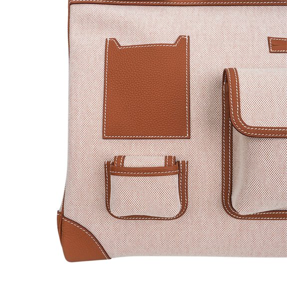 hermes-cargo-hac-40-gold-detail Hermes HAC 40 Cargo Gold Togo Toile Palladium Limited Edition Rare