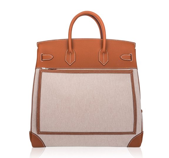 hermes-cargo-hac-40-gold-rear-vi Hermes HAC 40 Cargo Gold Togo Toile Palladium Limited Edition Rare