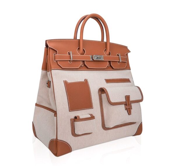 hermes-cargo-hac-40-gold-side Hermes HAC 40 Cargo Gold Togo Toile Palladium Limited Edition Rare