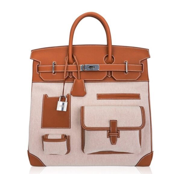 hermes-cargo-hac-40-gold-toile-h Hermes HAC 40 Cargo Gold Togo Toile Palladium Limited Edition Rare
