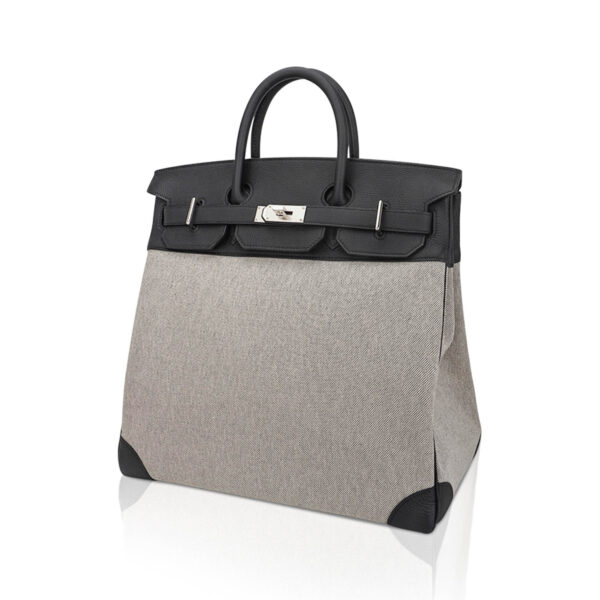 Hermes HAC Birkin 40 Bag Black Toile & Togo Leather with Palladium Hardware