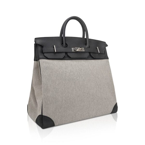 Hermes HAC Birkin 40 Bag Black Toile & Togo Leather with Palladium Hardware