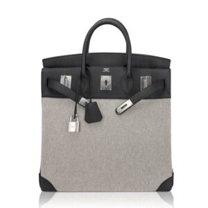 hermes-hac-40-black-leather-toil (2) Hermes HAC Birkin 40 Bag Black Toile & Togo Leather with Palladium Hardware