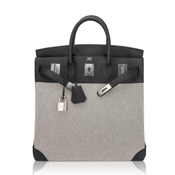 Hermes HAC Birkin 40 Bag Black Toile & Togo Leather with Palladium Hardware