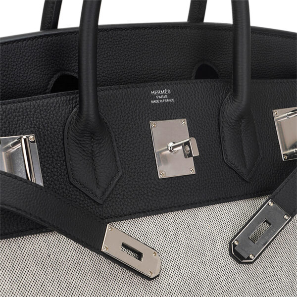 Hermes HAC Birkin 40 Bag Black Toile & Togo Leather with Palladium Hardware