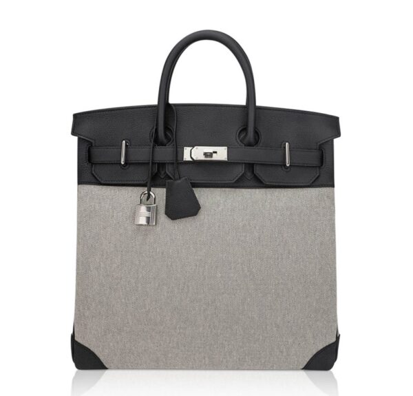 Hermes HAC Birkin 40 Bag Black Toile & Togo Leather with Palladium Hardware