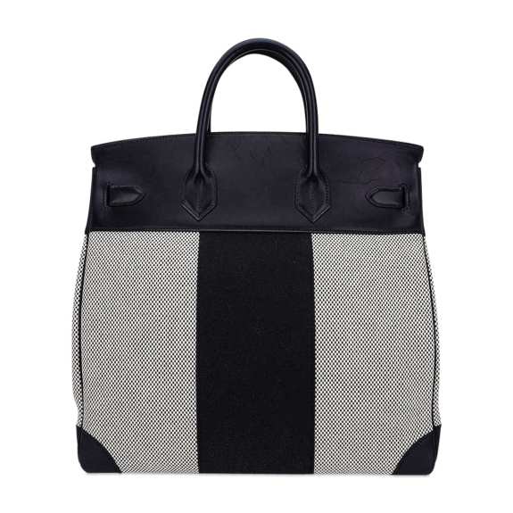 hermes-hac-40-flag-birkin-bag_10 Hermes Limited Edition HAC Birkin 40 Bag Flag H Toile Black with Palladium Hardware