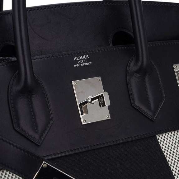 hermes-hac-40-flag-birkin-bag_18 Hermes Limited Edition HAC Birkin 40 Bag Flag H Toile Black with Palladium Hardware