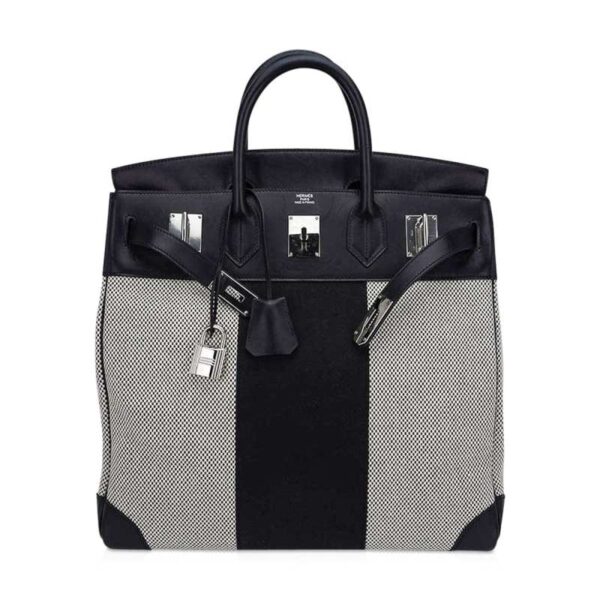hermes-hac-40-flag-birkin-bag_19 Hermes Limited Edition HAC Birkin 40 Bag Flag H Toile Black with Palladium Hardware