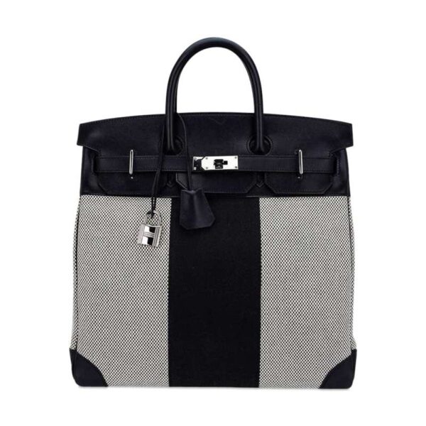 hermes-hac-40-flag-birkin-bag_4 Hermes Limited Edition HAC Birkin 40 Bag Flag H Toile Black with Palladium Hardware