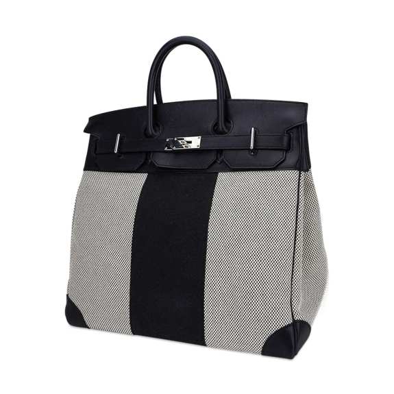 hermes-hac-40-flag-birkin-bag_8 Hermes Limited Edition HAC Birkin 40 Bag Flag H Toile Black with Palladium Hardware