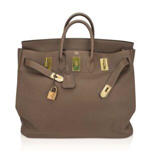 hermes-hac-50-etoupe-brass-hardw (2) Hermes HAC Birkin 50 Bag Etoupe Togo Leather with Brass Hardware
