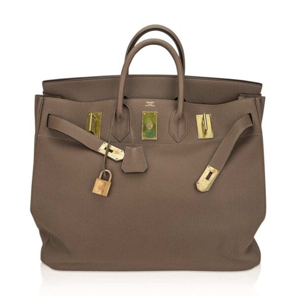 hermes-hac-50-etoupe-brass-hardw (2) Hermes HAC Birkin 50 Bag Etoupe Togo Leather with Brass Hardware