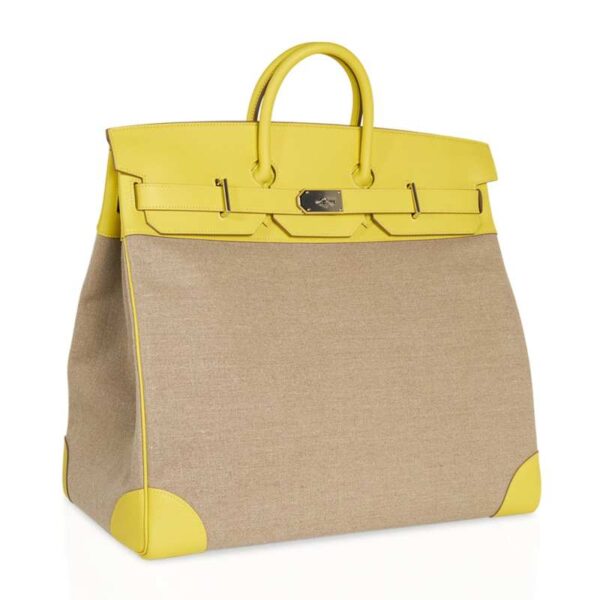 hermes-hac-50-lime-canvas-toile (1) Hermes HAC Birkin 50 Bag Lime Evercolor & Ficelle Toile with Palladium Hardware