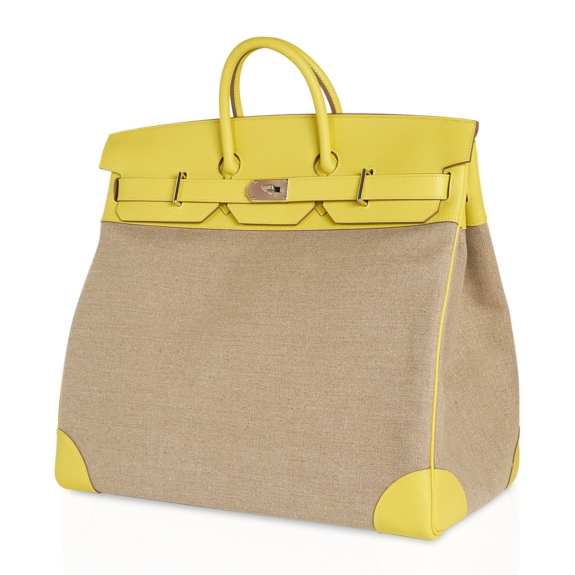 hermes-hac-50-lime-canvas-toile (2) Hermes HAC Birkin 50 Bag Lime Evercolor & Ficelle Toile with Palladium Hardware