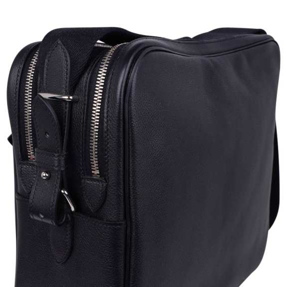 Hermès Hebdo Reporter Messenger Bag Black Evergrain Leather with Palladium Hardware