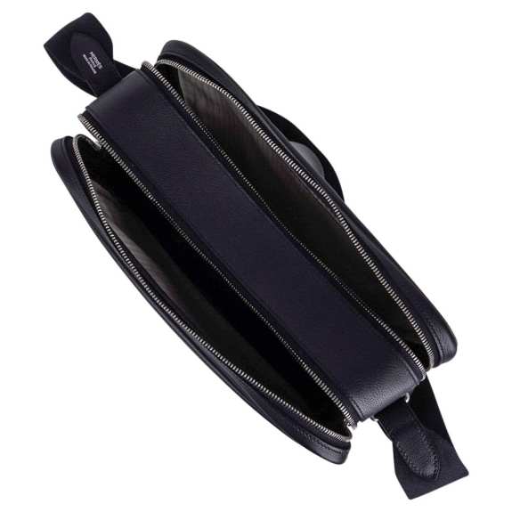 Hermès Hebdo Reporter Messenger Bag Black Evergrain Leather with Palladium Hardware