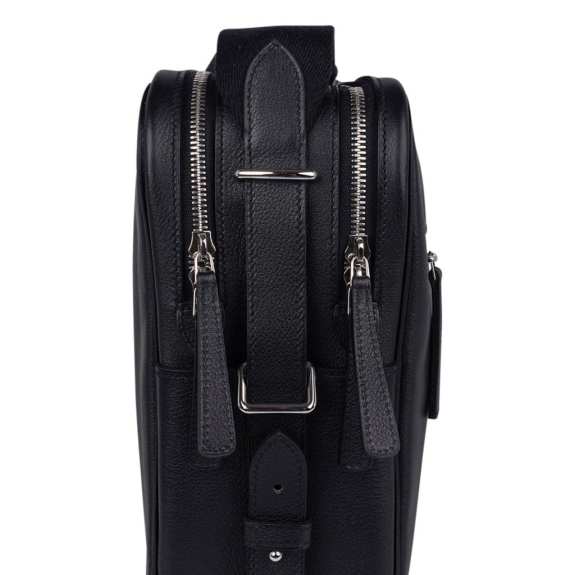Hermès Hebdo Reporter Messenger Bag Black Evergrain Leather with Palladium Hardware