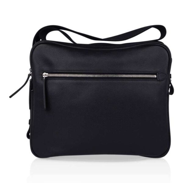 Hermès Hebdo Reporter Messenger Bag Black Evergrain Leather with Palladium Hardware