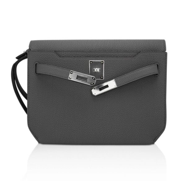 hermes-kelly-depeches-25-pouch-e Hermes Kelly Depeches 25 Pouch Bag Etain Togo Leather with Palladium Hardware