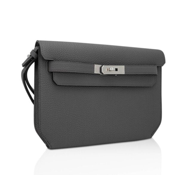 hermes-kelly-depeches-25-pouch-f Hermes Kelly Depeches 25 Pouch Bag Etain Togo Leather with Palladium Hardware