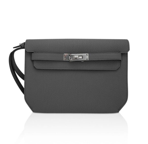 hermes-kelly-depeches-25-pouchet Hermes Kelly Depeches 25 Pouch Bag Etain Togo Leather with Palladium Hardware