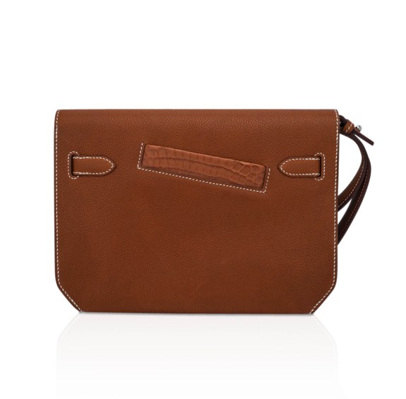 hermes-kelly-depeches-25-touch-p (4) Hermes Kelly Depeches Pouch 25 Bag Fauve Barenia Faubourg Leather and Gold Matte Alligator with Palladium Hardware