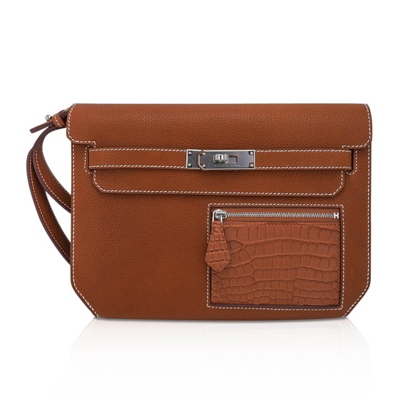 hermes-kelly-depeches-25-touch-p (6) Hermes Kelly Depeches Pouch 25 Bag Fauve Barenia Faubourg Leather and Gold Matte Alligator with Palladium Hardware