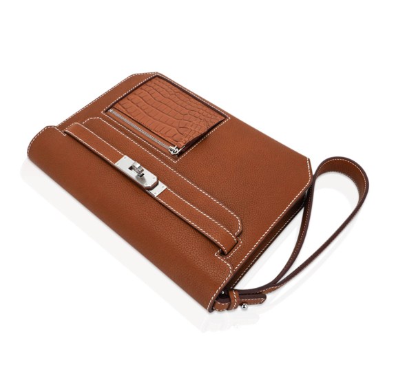 hermes-kelly-depeches-25-touch-p (8) Hermes Kelly Depeches Pouch 25 Bag Fauve Barenia Faubourg Leather and Gold Matte Alligator with Palladium Hardware