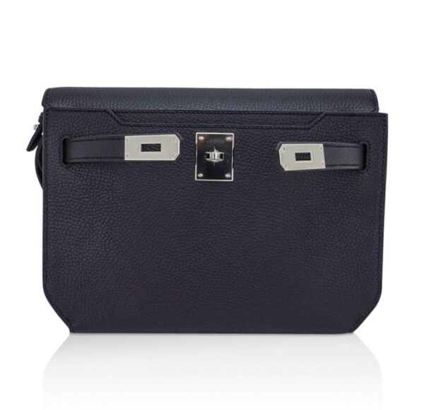 Hermes Kelly Depeches 25 Pouch Bag Blue Ocean Togo Leather with Palladium Hardware