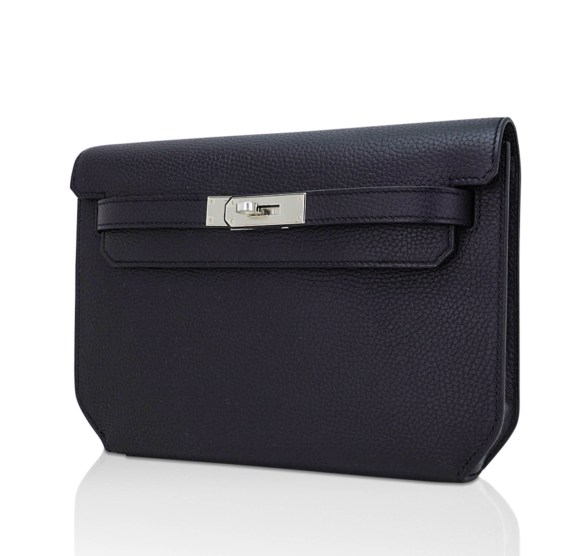 Hermes Kelly Depeches 25 Pouch Bag Blue Ocean Togo Leather with Palladium Hardware