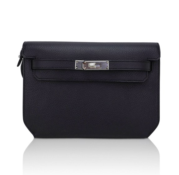 Hermes Kelly Depeches 25 Pouch Bag Blue Ocean Togo Leather with Palladium Hardware