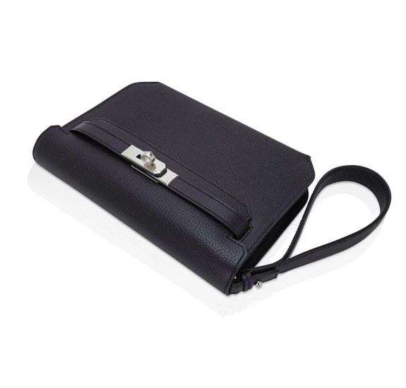 Hermes Kelly Depeches 25 Pouch Bag Blue Ocean Togo Leather with Palladium Hardware
