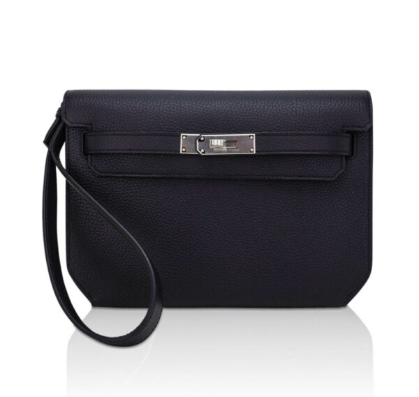 Hermes Kelly Depeches 25 Pouch Bag Blue Ocean Togo Leather with Palladium Hardware