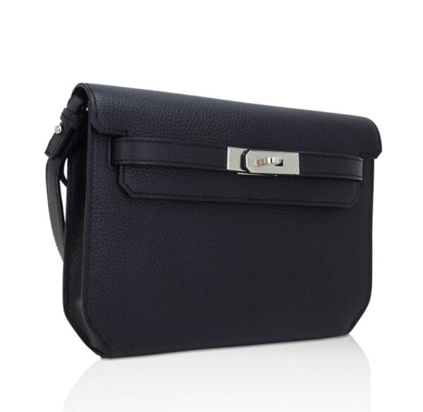 Hermes Kelly Depeches 25 Pouch Bag Blue Ocean Togo Leather with Palladium Hardware