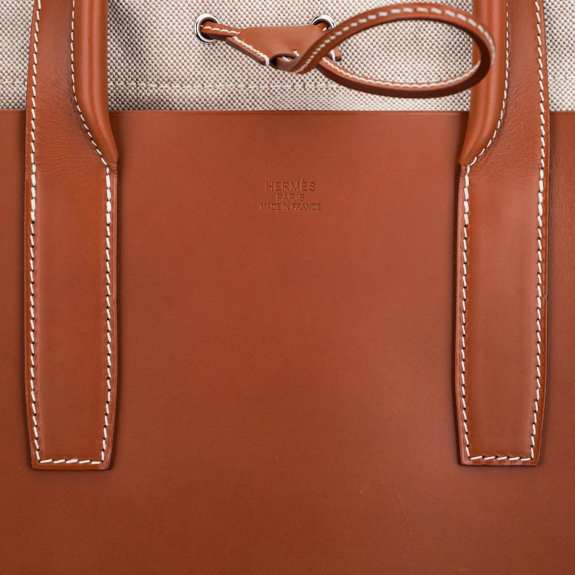 hermes-limited-edition-tote-two (15) Hermes Limited Edition Cristobal Cabacity 45 Tote Fauve Vache Hunter Leather Removeable Toile Bag with Palladium Hardware