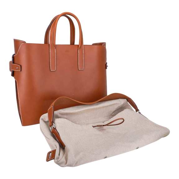 hermes-limited-edition-tote-two (4) Hermes Limited Edition Cristobal Cabacity 45 Tote Fauve Vache Hunter Leather Removeable Toile Bag with Palladium Hardware