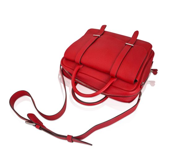 hermes-steve-messenger-bag-35-co Hermès Steve Messenger Bag Rouge Casaque Clemence Leather with Palladium Hardware