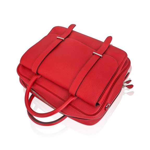 hermes-steve-messenger-bag-35-fl Hermès Steve Messenger Bag Rouge Casaque Clemence Leather with Palladium Hardware