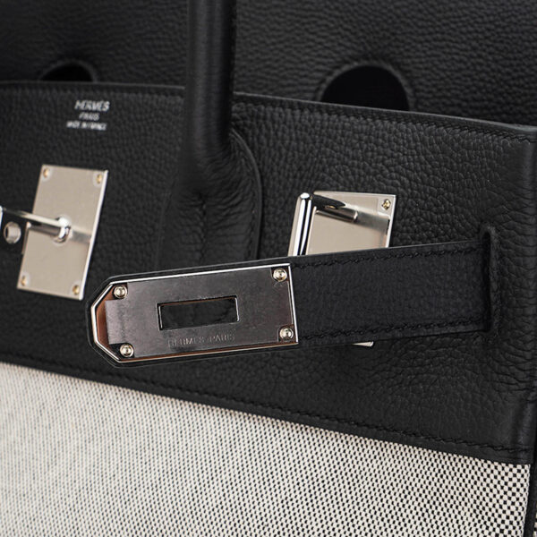 Hermes HAC Birkin 40 Bag Black Toile & Togo Leather with Palladium Hardware