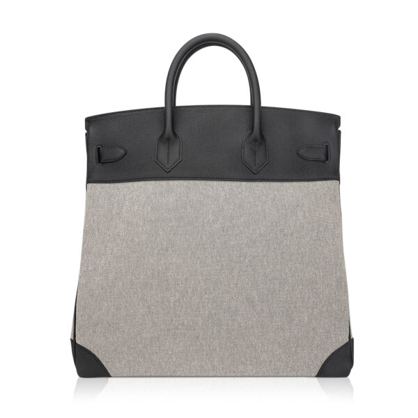 Hermes HAC Birkin 40 Bag Black Toile & Togo Leather with Palladium Hardware