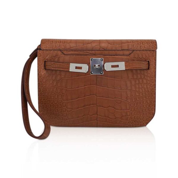 shop-authentic-new-hermes-kelly Hermès Kelly Depeches 25 Pouch Matte Gold Alligator with Palladium Hardware