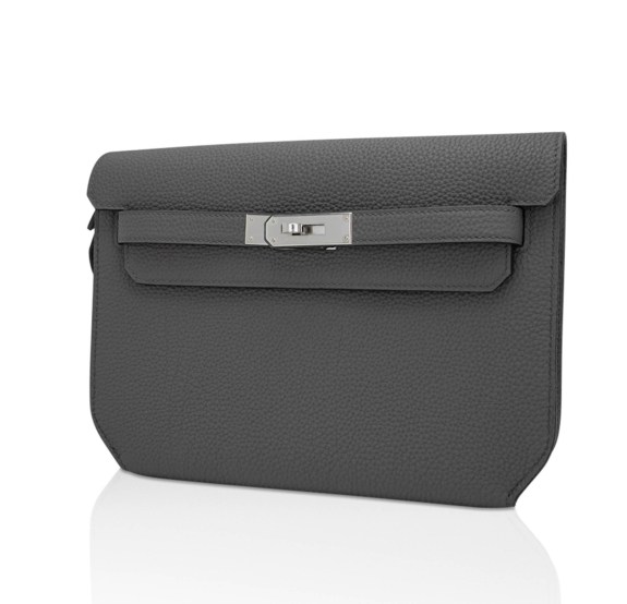 shop-authentic-new-hermes-mens-b Hermes Kelly Depeches 25 Pouch Bag Etain Togo Leather with Palladium Hardware